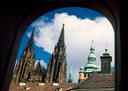Looking through the castle gate tunnel and into the Castle grounds with its immese gothic cathedral.